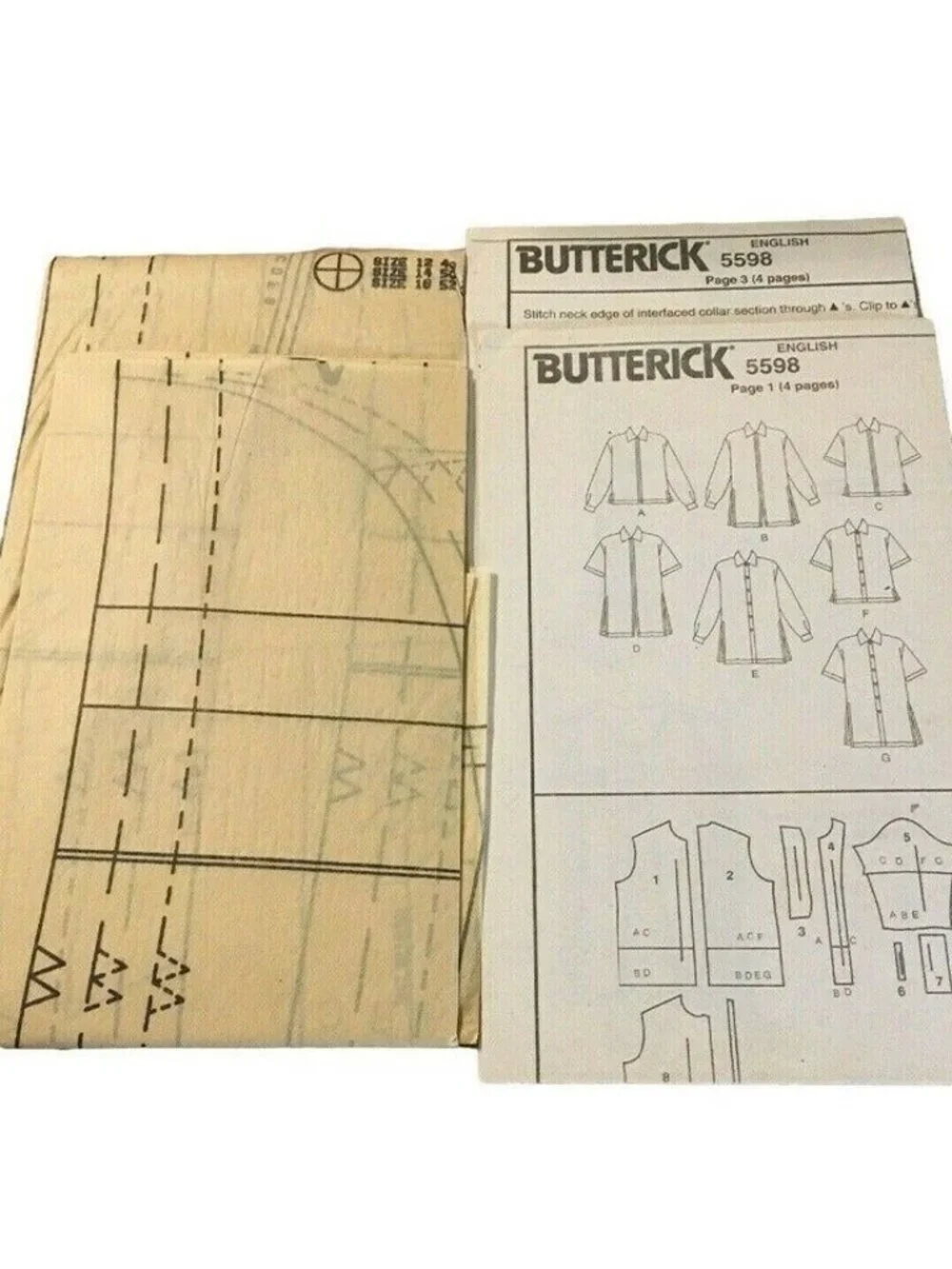 Vintage Sewing Pattern Butterick 5598 Misses Oversize Shirt Size 12-16 Spring UC